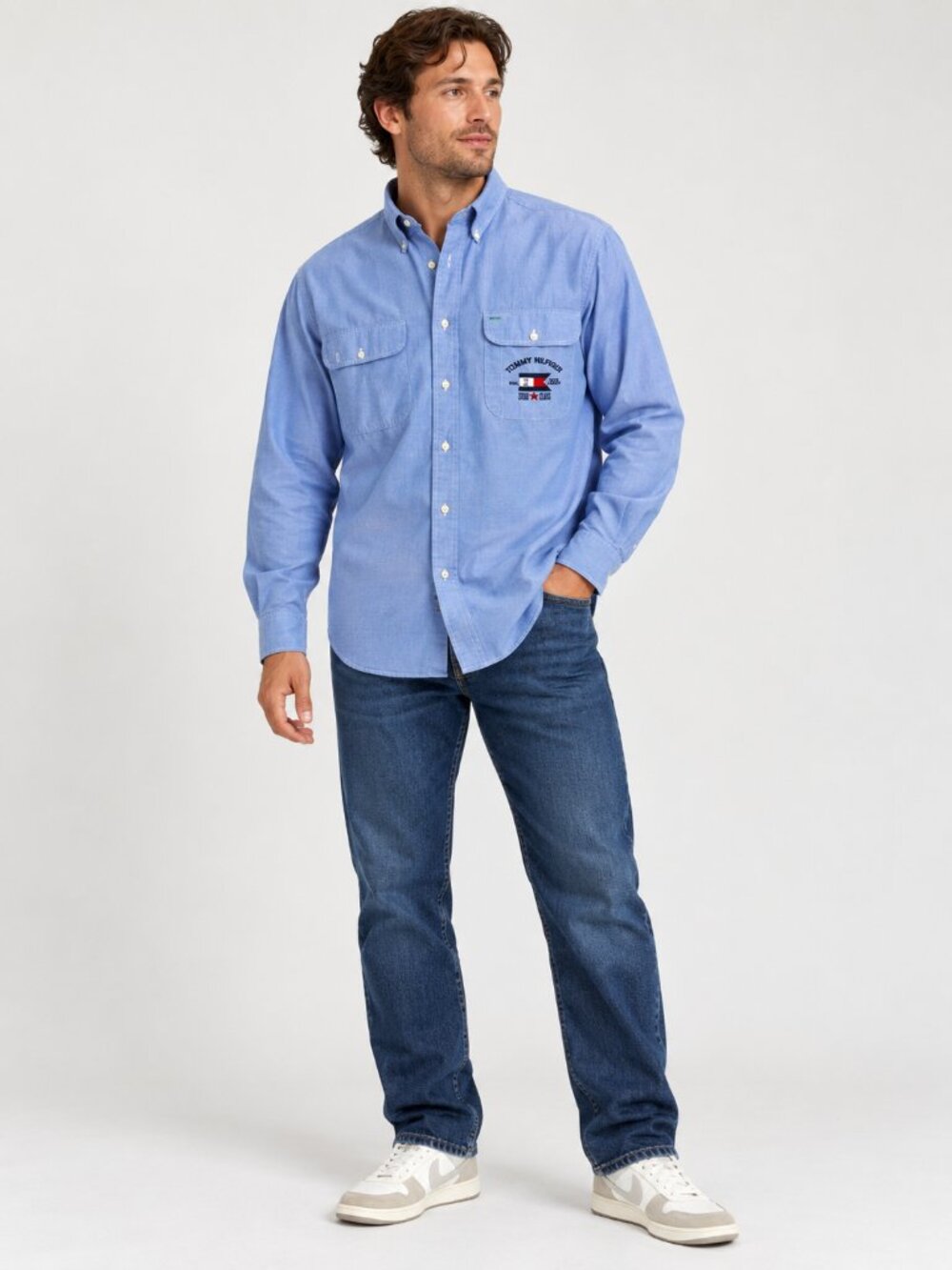 Tommy Hilfiger Star Class Men’s L Blue 100% Cotton Button Down Shirt